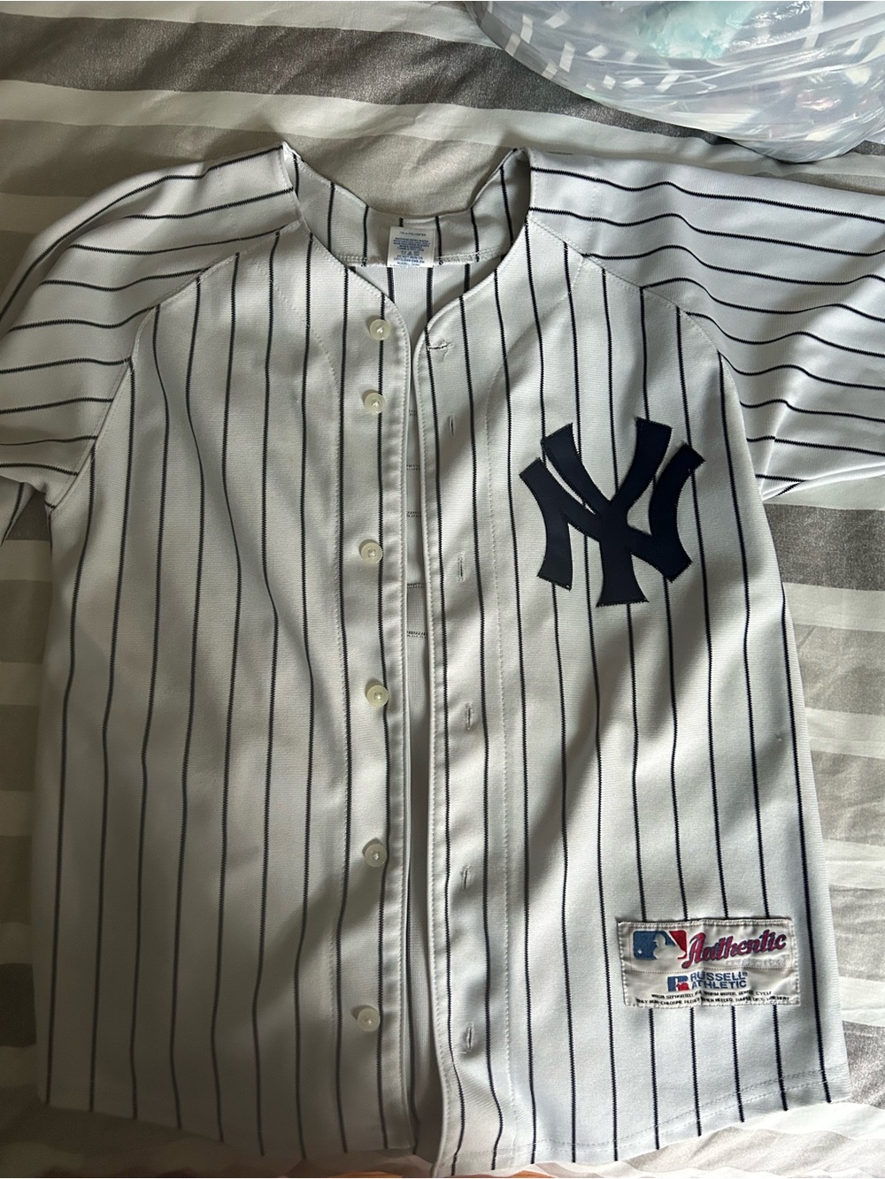 Kids Pinstripe Button-Up Jersey - White/Navy